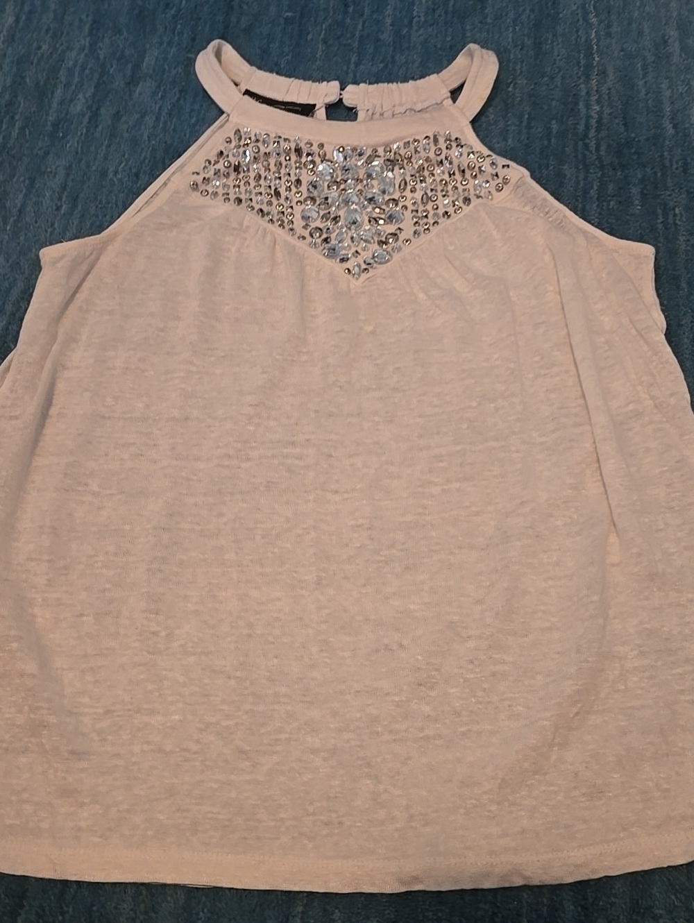 INC International Concepts White Embellished Halter Tank